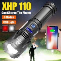 XHP110 Outdoor Flashlight Chargeable Waterproof LED Lantern Long Shot Handlamp COB Portable Tactical Torch Camping Hunting Light Rechargeable  Flashli