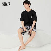 Semir ชุดคู่ผ้าฝ้ายสำหรับผู้ชายชุดนอนเข้าชุดฤดูใบไม้ร่วง,ชุดเสื้อผ้าใส่อยู่บ้านกางเกงขาสั้นแขนขั้นฤดูใบไม้ร่วง