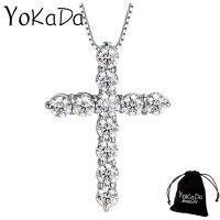 YOKADA สร้อยคอกางเขนคริสตัลเพทายสุกใส18นิ้วสำหรับผู้หญิง