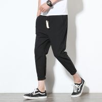 [COD] 2021 cross-border foreign trade summer new mens linen cropped loose casual solid pencil