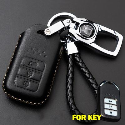 เคสกุญแจรถยนต์ทำจากหนังแท้,ที่ใส่พวงกุญแจรถอัจฉริยะแบบเกี่ยวโลหะและกุญแจรีโมทกระเป๋าสตางค์สำหรับHonda City / Accord / Crv 2014-2018 Bt0012สีดำ