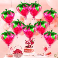 2/5pcs Strawberry Decoration Ballons Foil Mylar Birthday Fruit Theme Supplies Globos