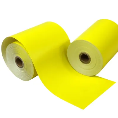 เทปความร้อนสี80มม. X 60มม. ฟลูออเรสเซนต์สีเหลืองสดใสกระดาษพิมพ์ใบเสร็จลงทะเบียนเงินสด4ม้วน