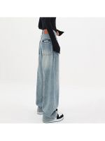 Streetwear Style Vintage High Waist Blue Straight Jeans Pants Korean Fashion Womens Casual Wide Leg Baggy Y2K Denim Trouser