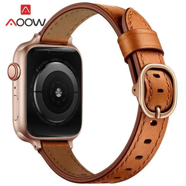 สายหนังแท้สำหรับ-apple-watch-iwatch-7-6-5-4-3-se-38mm-42mm-41mm-40mm-44mm-45mm-rose-gold-หัวเข็มขัดผู้หญิงเปลี่ยนวง