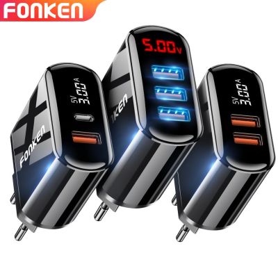 FONKEN เครื่องชาร์จเร็ว3.0 PD 2ชาร์จไฟเข้าเร็วพอร์ตสำหรับที่ชาร์จแบตเตอรี่โทรศัพท์ USB พอร์ต Type C ที่ชาร์จจอแสดงผลแอลอีดี