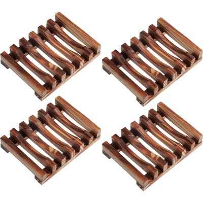 4 Pcs of Wooden Soap Holder Natural Rectangular Wooden Soap Box Holder Suitable for Kitchen and Bathroom Soap Box