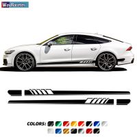 ✈ﺴ✉ 2 Pcs Racing Sport Car Door Side Stripes Skirt Stickers Vinyl Decal For Audi A3 A4 A5 A6 A7 Q2 Q3 Q5 RS3 RS4 RS5 TT Accessories