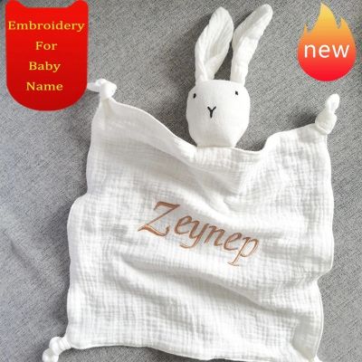 【YF】 Name Personalized Muslin Cotton Soother Towel Bib Baby Comforter Blanket Infant Kids Sleeping Dolls for Children