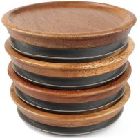 4 Pack Regular Mouth Jar Lids Wooden Jar Tops Canning Lids with Airtight Silicone Seal for Regular Mouth Jar