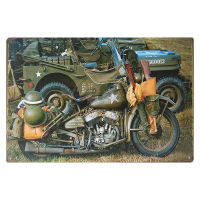 ป้ายสังกะสีวินเทจ 1942 Harley-Davidson WLA Military, ขนาด 20x30 ซม