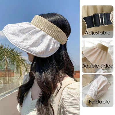 [Lady Sugar] หมวกหน้าร้อนสำหรับผู้หญิงหมวกป้องกันแสงแดดชายหาดกันแดดขอบใหญ่กระบังแสง UPF 50 + ทรงเปลือกบนแบบว่างเปล่า