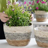 Flower Basket Solid Construction Large Capacity Straw Planter DIY Handmade Woven Flower Pot Storage Basket Gardening Supplies