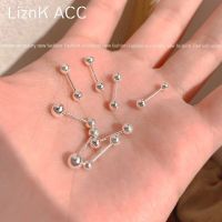 Original s925 silver needle ear hole bean earrings 2023 new popular double-ended round bead ear bone nails for sleeping without taking off earrings