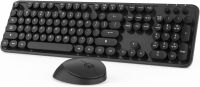 Kootop Wireless Keyboard and Mouse Combo, Retro Typewriter Wireless Keyboard with Round Keycaps, 2.4GHz Full-Size USB Cute Wireless Keyboard Mouse for Computer, Laptop, Desktop and Windows(Black)