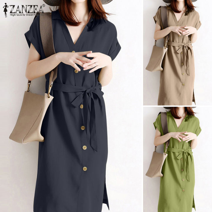 สินค้ามาใหม่-จัดส่งฟรี-เสื้อคอวีแฟชั่นสไตล์เกาหลีของผู้หญิง-fancystyle-zanzea-ชุดเดรสทำงานสำนักงานแบบไม่สม่ำเสมอ-10