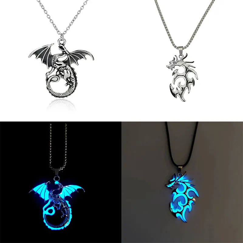 Luminous Dragon Necklace Glowing Night Fluorescence Antique Silver Plated  Glow In The Dark Necklace for Men Women Party Hallowen - AliExpress