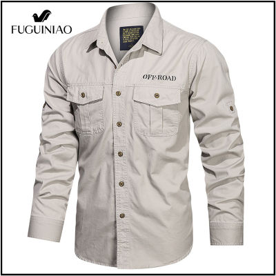 FUGUINIAO เสื้อเชิ้ตลำลองมาใหม่2022,เสื้อผ้าฝ้ายผู้ชายเสื้อทหารเสื้อลำลอง