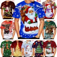 Mens Fashion Personality 3D Print T-shirt Christmas Short Sleeve Unisex Casual Santa Claus Cartoon Tee funny Christmas Gift