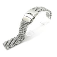 18/20/22/24mm Steel Shark Mesh Watch Band Strap Silver Bracelet Watchband Milan Mesh Weaving Double Snap Strap