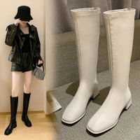 ✺  2022 Women Knee High Boots Female Leather Knight Boots Plus Size 43 Booties Lady Low 4cm High Heels White Autumn Shoes Women