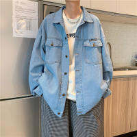 แจ็คเก็ตยีนส์ผู้ชาย Harajuku Port Style Ins Trendy Ruffian Top All-Match Loose Student Lapel Jacket