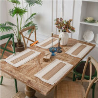 4ชิ้น Boho ผ้าฝ้ายผ้าลินิน Placemats โต๊ะรับประทานอาหารเสื่อด้วยพู่ถ้วยกาแฟเสื่อครัวแผ่นผ้ากันเปื้อนสำหรับบ้านงานแต่งงานตกแต่ง