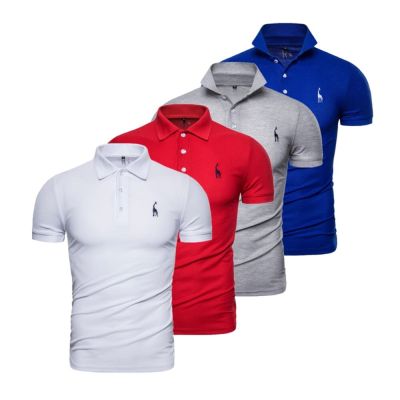 HOT11★ 4 Pcs Brand Polo Shirt for Men Cal Solid Color Slim Fit Mens Polos New Summer Short Sleeve Embroidery Polo Shirt Men