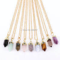 6Pcs Fashion Natural Multi-kind Stones Pendant Charms With Gold Chain Necklace