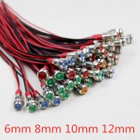 【YF】❂۞☜  6mm 8mm 10mm 12mm Metal Indicator light waterproof with wire 5V 6V 12V 24V 220v red yellow blue green white