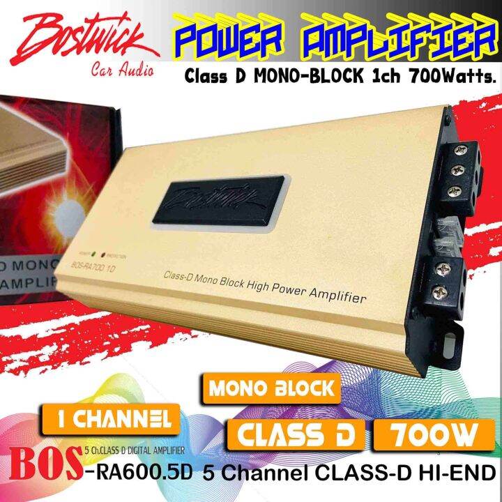 ถูกสุด-bostwick-รุ่นbos-ra700-1d-gold-series-เพาเวอร์แอมป์-class-d-mono-block-1ch-กำลังขับ-700-watts-ขั้วไฟใหญ่-ใส่สายใหญ่ได้-คุณภาพเสียงดี-ไพเราะ-นุ่ม-เบสหนัก