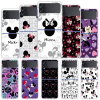 Disney Mickey Mouse Case For Samsung Galaxy Z Flip 3 4 5G Transparent Hard Cell Phone Cover ZFlip Clear PC Luxury Shell Coque