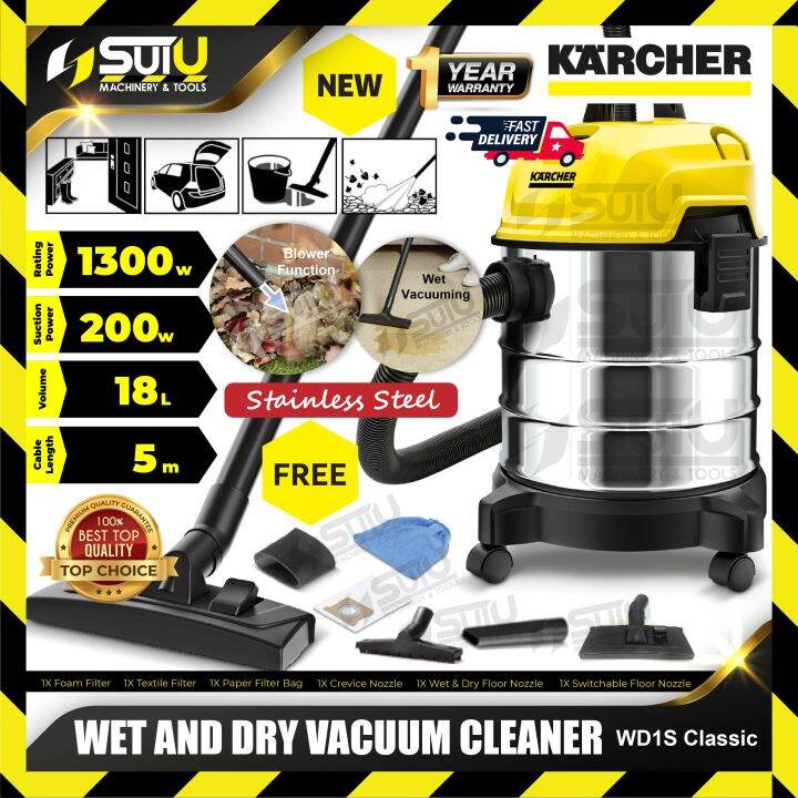 KARCHER WD1S Classic 18L Wet & Dry Vacuum Cleaner 1300W w/ Accessories ...