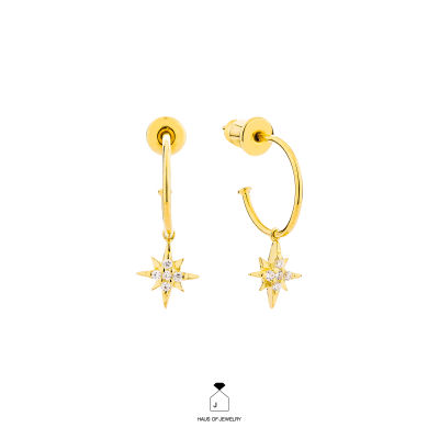 Haus of Jewelry CELESTIAL MINI HOOP EARRINGS ต่างหูเงินแท้ ประดับเพชรคิวบิกเซอร์โคเนีย (Cubic Zirconia)