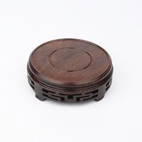 Rosewood carving round purple clay pot fish tank stone Buddha vase bonsai base black rosewood chicken wing wood pattern