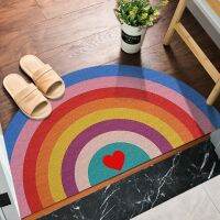 【PPQ Home Life Museum】 พรมเช็ดเท้าครึ่งวงกลม Antiwear PVC Waterproof Ant-Slip Bedroom Rugs And Carpets Rainbow Printed Entrance Outdoor Indoor Doormat