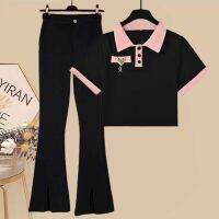 Summer suit women 2023 new large size womens clothing fashion all-match casual short-sleeved high-waisted trousers two-piece trendy