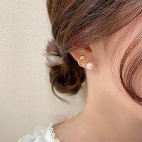 【Miss Cant Miss】E224 hypoallergenic Two Way Wear Eear Jacket Pearl Earrings Dainty Elegant Double Earrings