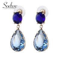 SODROV Long Lake Blue Crystal Earrings for Women New Design Lovely Girls Christmas Gift Statement Jewelry Pendientes