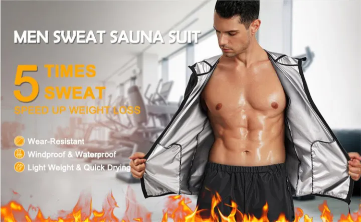 HIKAYA sauna suit for men fitness, sauna jacket for workout, men gym coat, quick sweating hooded jacket, muscle build-up Weight Loss sport clothes