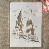 A4 29cm Two Sail Boat Marine DIY Layering Stencils Wall Painting Scrapbook Coloring Embossing Album Decorative Template Rulers  Stencils