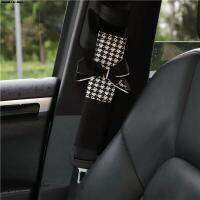 Car Seat Belt Cover Linen Cute Business Black Bow Lattice Ladies General Interior Decoration For Seat Belts Understated Luxury