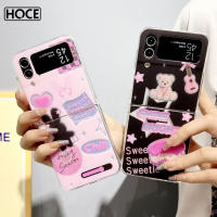 เคสโทรศัพท์สลายเลเซอร์สีชมพู HOCE สำหรับ Samsung Galaxy Z Flip 4ลายกระต่ายน่ารักเคสสำหรับ Galaxy รอยยิ้มที่น่ารักเคสป้องกัน ZFlip4