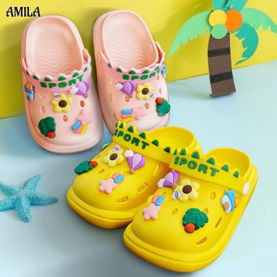 AMILA รองเท้าแตะของเด็ก,ระบายอากาศได้ดีกันลื่นพื้นหนารองเท้าแตะสวมในร่มและกลางแจ้งการ์ตูนน่ารัก