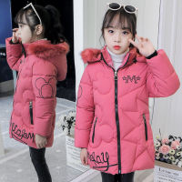 Winter Warm Girls Jacket  Heavy Thicken Plus Fleece Long Style Hooded Flower Outerwear For Kids Coat Of Resistance To Cold