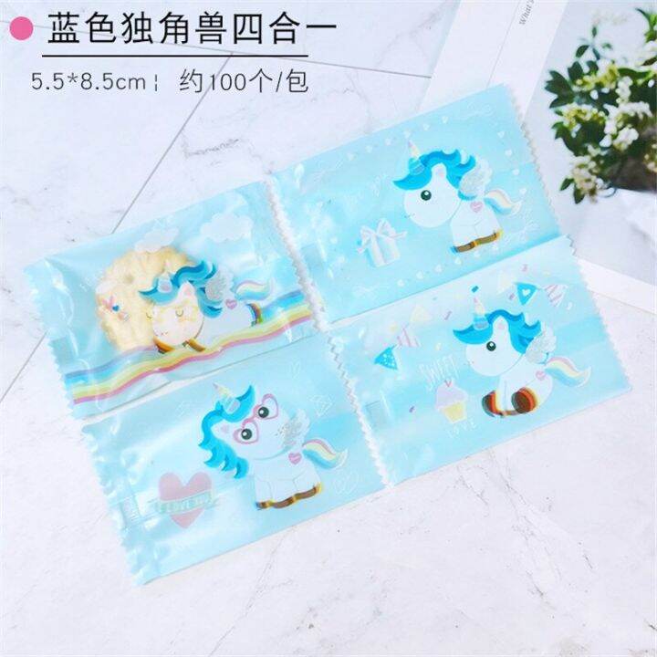 100-pcs-7x10cm-plastic-cartoon-unicorn-4-in-1-snowflake-pastry-packaging-baking-niuzha-biscuit-machine-sealing-bags