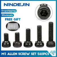 NINDEJIN 560ชิ้น M3อัลเลนสกรูกลอนชุดความยาว4มิลลิเมตร-40มิลลิเมตร12.9เกรดเหล็กคาร์บอนหกเหลี่ยมซ็อกเก็ตหัวหมวกสกรู