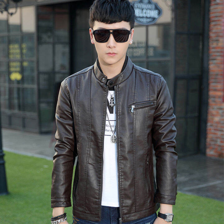 JQK681 2019 men's leather coat thin men's jacket men's coat Korean ...