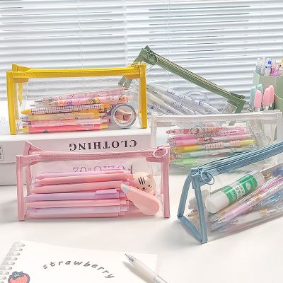 ✥❧❅ Transparent Pencil Storage Cases Simple Ins Style Girls Cosmetic Bag Student Desktop Storage Korean Stationery School Supplies
