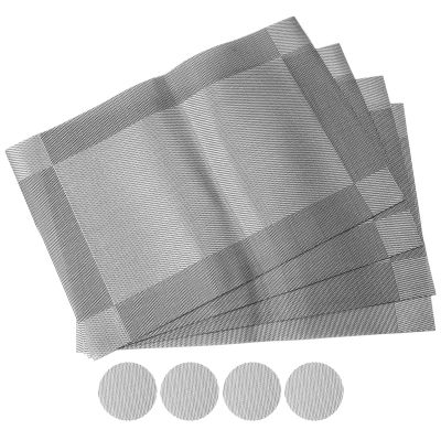 Placemat Wipeable Set of 8 with 4 Placemats + 4 Coasters, Placemats Washable, Waterproof PVC, Wear-Resistant Placemat